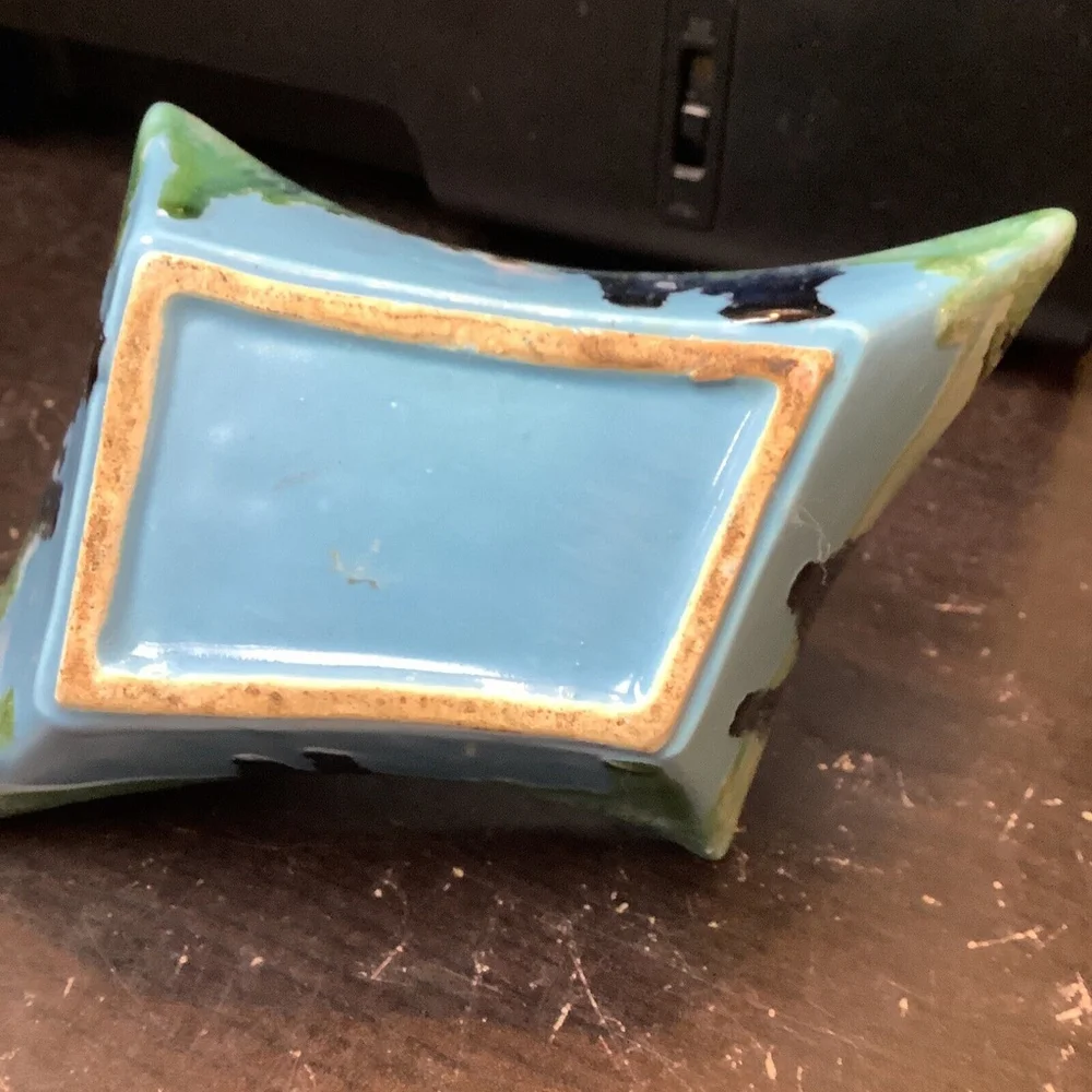 Art pottery vase drip glaze MCM Diamond Shaped Basket 4.5”x7”